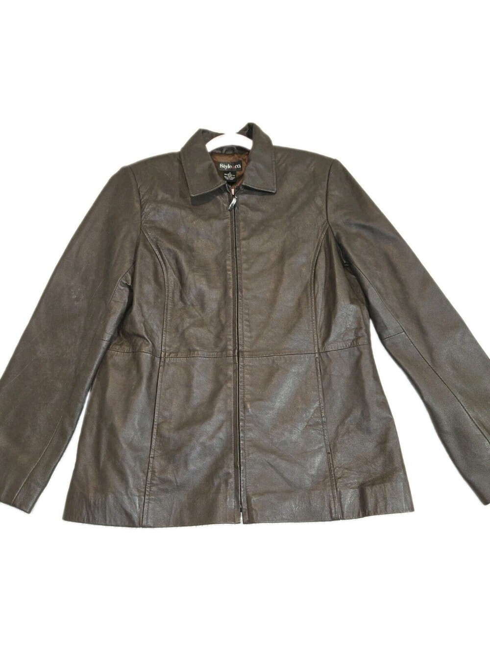 style co womens leather jacket sz m Full Zip Chocolate Brown Inside Pockets